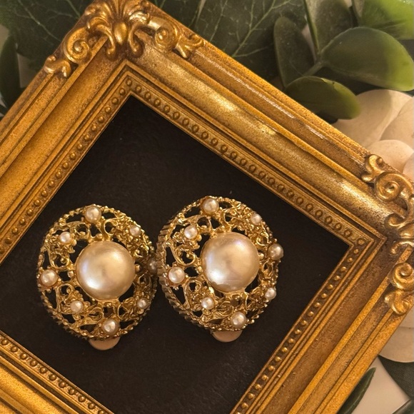 VTG Selro Selini Victorian Revival Filligree Pearl Earrings - Picture 12 of 15